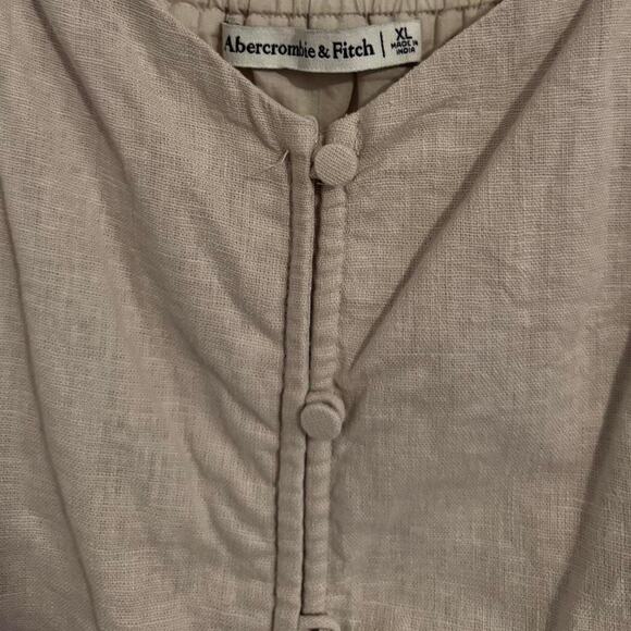 Tan linen button down babydoll abercrombie & fitch dress - Picture 2 of 3